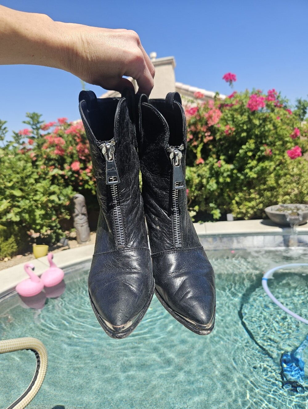 Black PAIGE Leather Western Ankle Boots - Picture 5 of 10